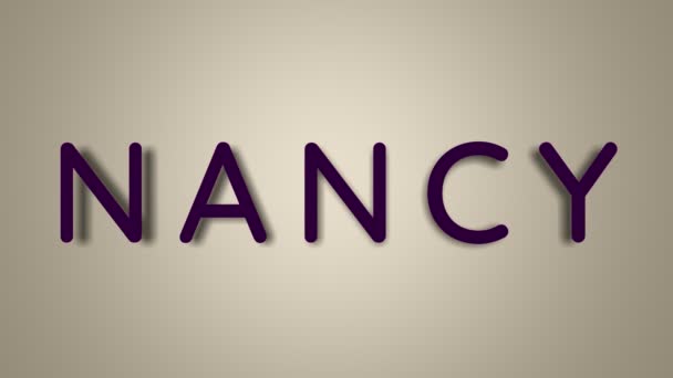 Name is Nancy. The female name on a light background disappears flying in butterflies. Minimal graphics. 4k — Stock Video