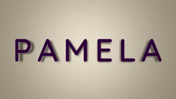 Jmenuje se Pamela. Samičí jméno na světlém pozadí zmizí v motýlech. Minimální grafika. 4k — Stock video