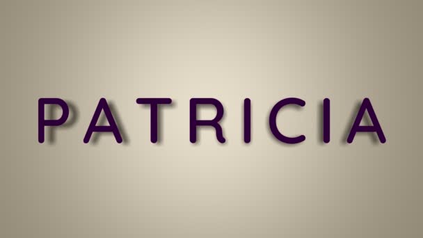 Jmenuje se Patricia. Samičí jméno na světlém pozadí zmizí v motýlech. Minimální grafika. 4k — Stock video