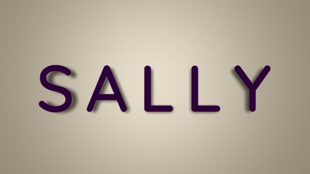 Name is Sally. The female name on a light background disappears flying in butterflies. Minimal graphics. 4k — Stock Video