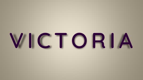 Name is Victoria. The female name on a light background disappears flying in butterflies. Minimal graphics. 4k — 图库视频影像