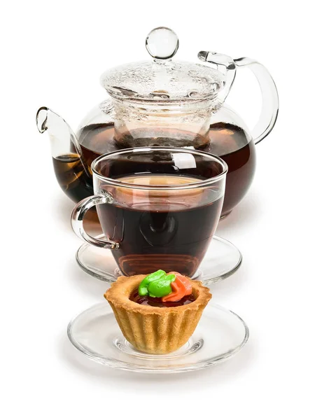Sand paj, svart te i glas — Stockfoto