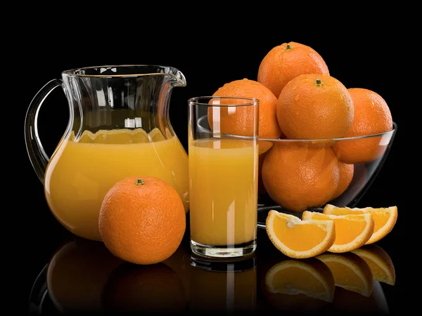 Naranjas, jugo en cristalería — Foto de Stock