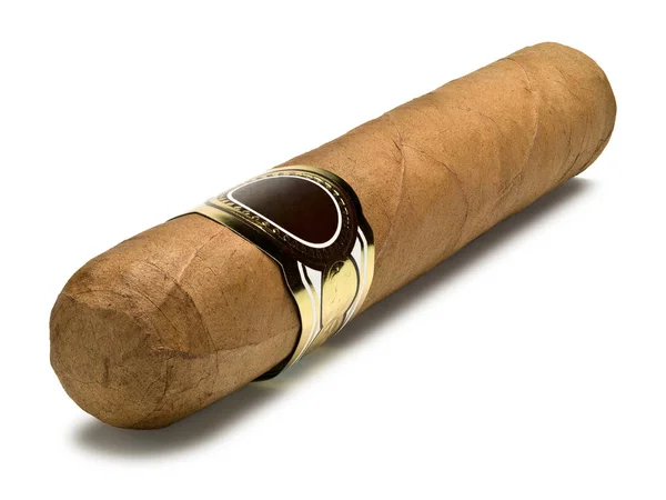 Cigar Robusto Primer Plano Una Diagonal Aísla Blanco Negro — Foto de Stock