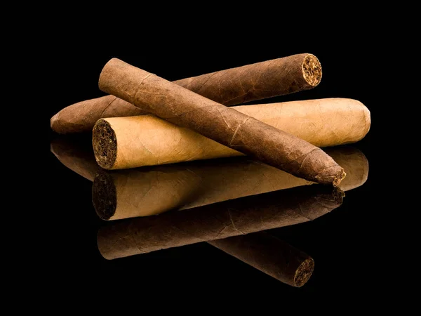 Group Cigars Coronas Robusto Isolated Black — Stock Photo, Image