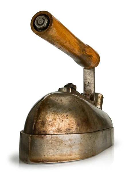 The ancient electric iron with the wooden handle — Stock Photo, Image