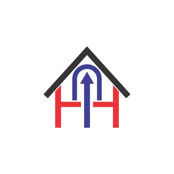 Casa con lettera H e freccia logo vettore di progettazione — Vettoriale Stock
