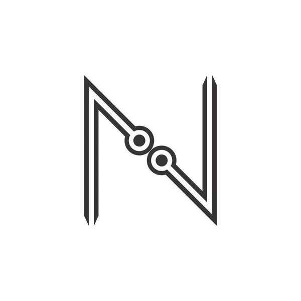 N písmeno s kruhovým připojením moderní technologie logo design ve — Stockový vektor