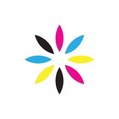 Cmyk rengi Çiçek logosu tasarım vektörü