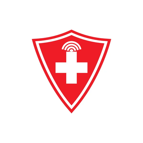 Escudo Com Signal Online Vetor Design Logotipo Serviço Médico — Vetor de Stock