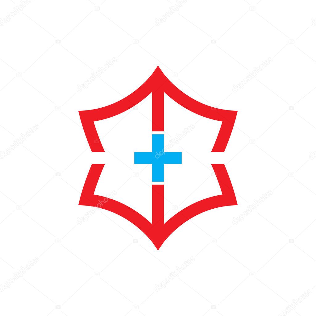 Shield with MW letter and Plus medical logo design vector