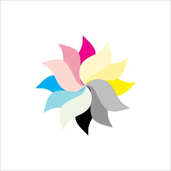 Flor Hoja Rotación Con Cmyk Vector Diseño Logotipo Color — Vector de stock