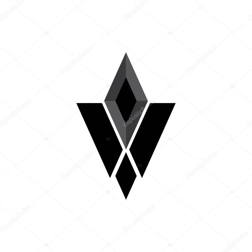 V letter with 3D diamond logo design vector