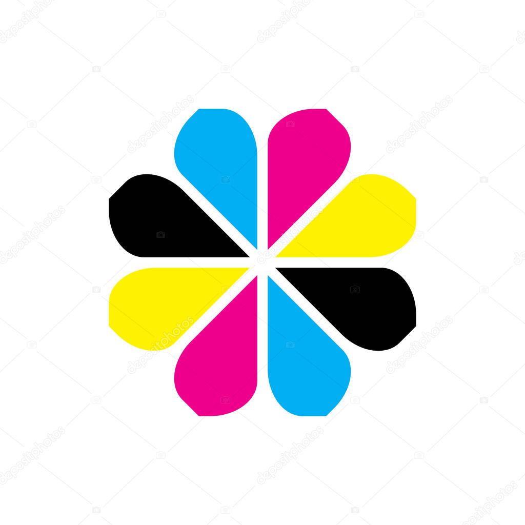 Flower with CMYK color logo design vector