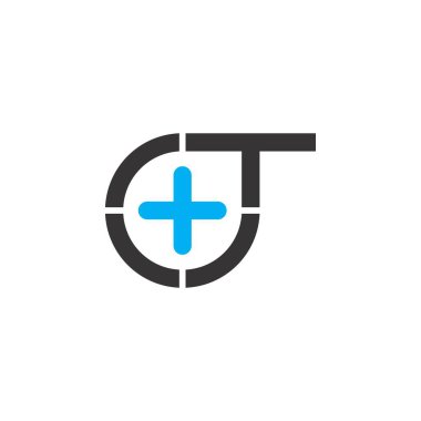 Tomografi veya OT harfi logo tasarım vektörü artı logo