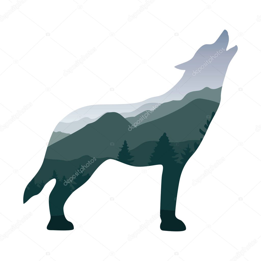 wildlife wolf green forest landscape silhouette