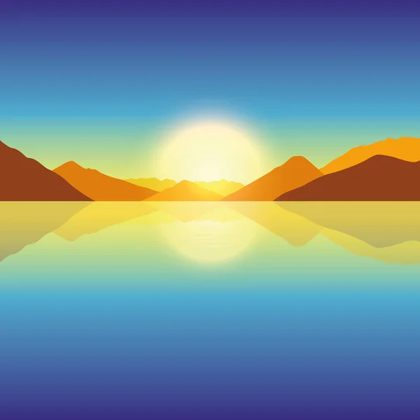 Romantischer Sonnenuntergang über der herbstlichen Berg- und Meereslandschaft — Stockvektor