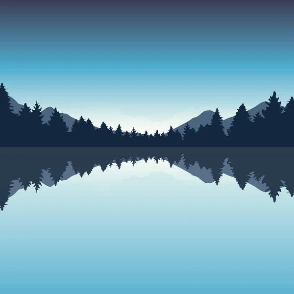 Hermoso lago y bosque de pino azul naturaleza paisaje — Vector de stock