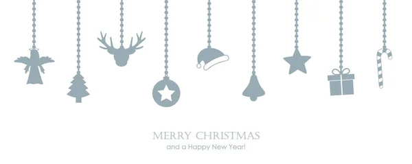 Weihnachtsgrußkarte mit hängender Dekoration auf weißem Hintergrund — Stockvektor