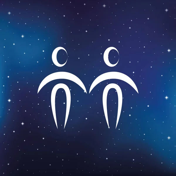 Segno zodiacale blu oroscopo gemelli nel cielo stellato — Vettoriale Stock