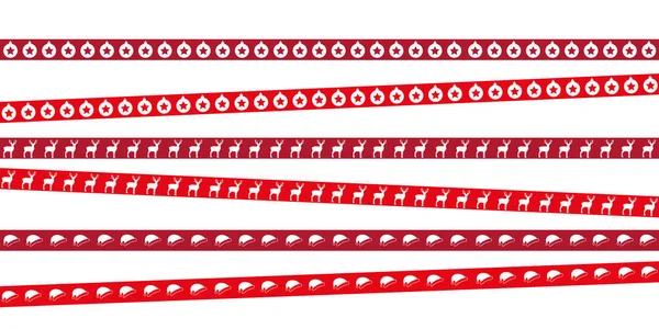 Ruban de Noël rouge avec motif étoile cerf et casquette — Image vectorielle