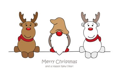 Güzel cüce ve geyikli mutlu noel tebrik kartı