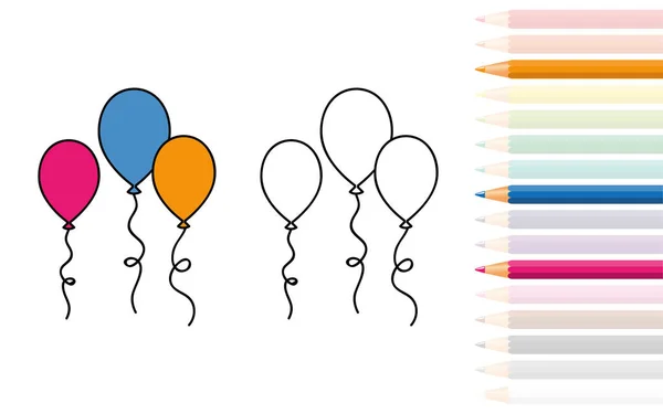 Globos para colorear libro con lápices — Archivo Imágenes Vectoriales