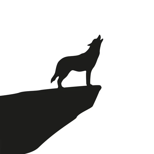 Heulender Wolf Silhouette auf weißem Hintergrund — Stockvektor