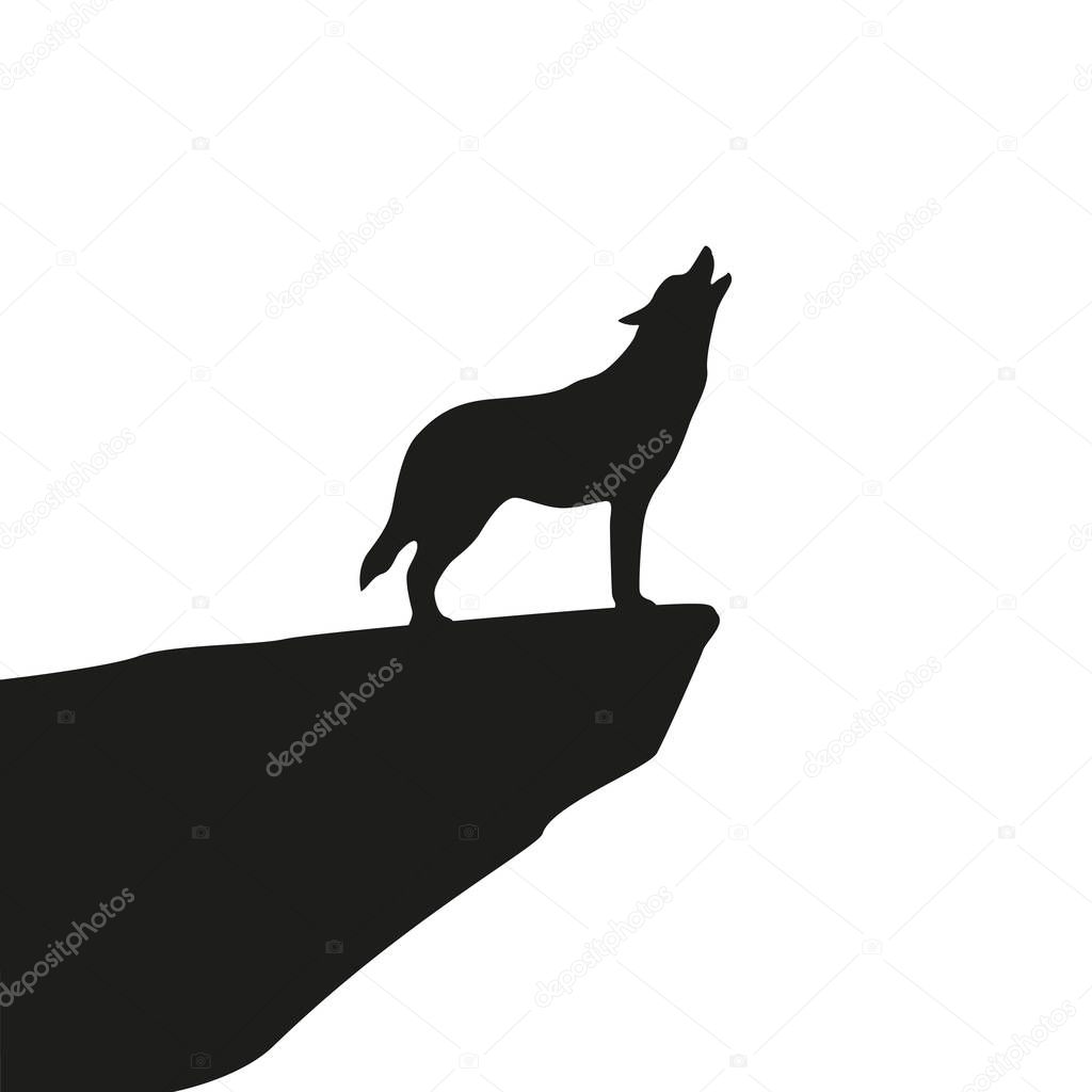 howling wolf silhouette on white background