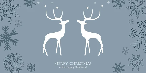 Χριστουγεννιάτικη κάρτα με ταράνδους και σύνορα νιφάδα χιονιού — Διανυσματικό Αρχείο