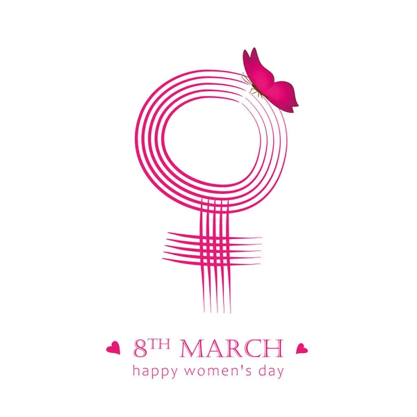 8th march international womans day pink female symbol with butterfly — Stock Vector