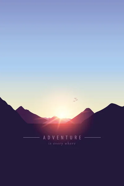 冒険の山の風景の背景日没 — ストックベクタ