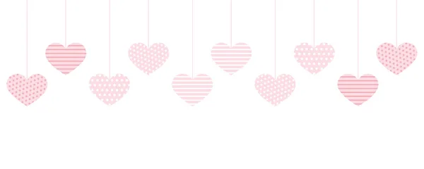 Patrón rosa corazones colgantes sobre fondo blanco — Archivo Imágenes Vectoriales