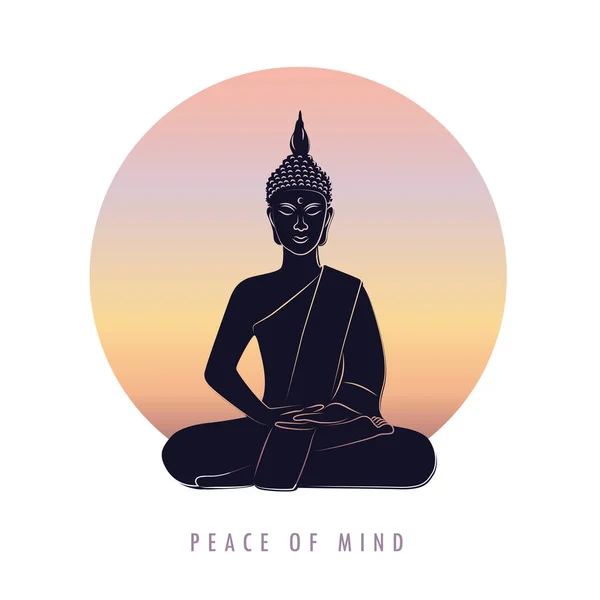 Peace of mind buddha meditation at sunset — ストックベクタ
