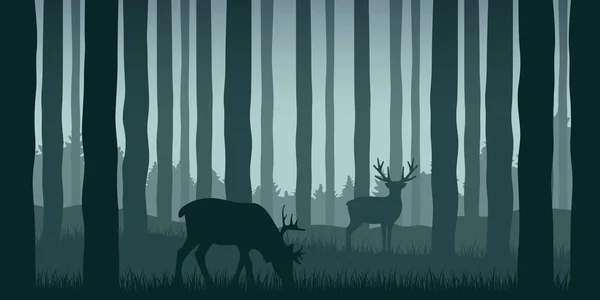Wildlife elk in green forest nature landscape — Stock Vector