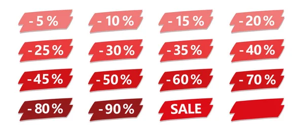 Ensemble d'étiquette de vente discount rouge isolé sur blanc — Image vectorielle