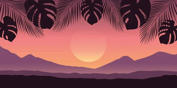 Beautiful palm tree silhouette landscape in purple colors — Stock Vector