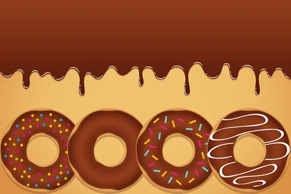 Glaseado de chocolate derretido dulce con rosquillas y chispas de colores — Vector de stock