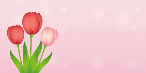 Cartão rosa brilhante com fundo de primavera tulipas rosa —  Vetores de Stock
