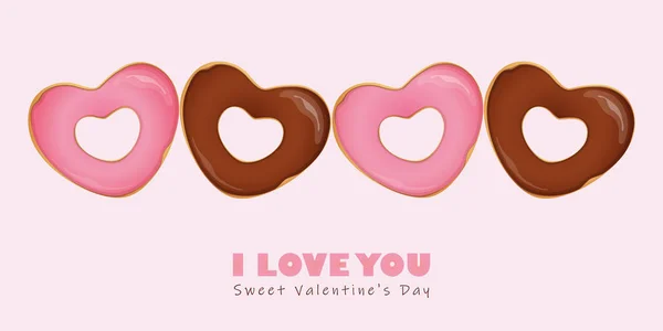 Feliz dia dos namorados donuts em forma de coração —  Vetores de Stock
