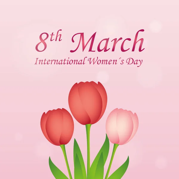 International womens day on 8th march greeting card with tulips — Stock Vector