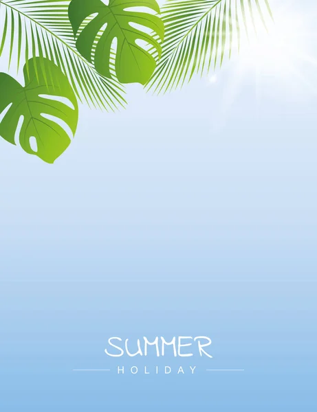 Sommerurlaub Himmel mit Palmblatt und Sonnenschein Hintergrund — Stockvektor
