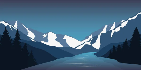 Grande rivière nature paysage aventure en plein air en hiver — Image vectorielle