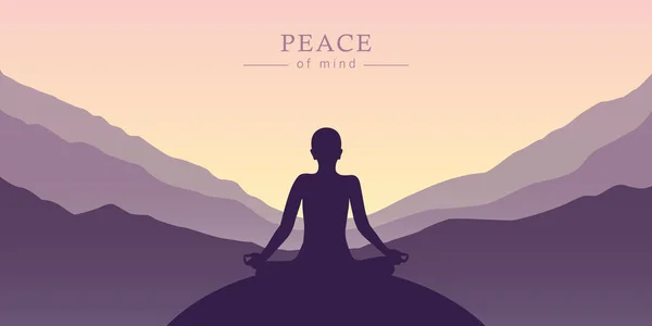 Concept de méditation tranquillité d'esprit silhouette avec fond de montagne — Image vectorielle