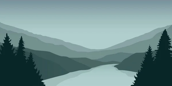 Gran río verde naturaleza paisaje aventura al aire libre — Vector de stock