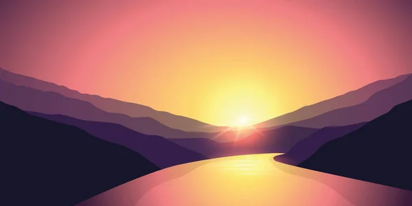 Велика річка природи краєвид на відкритому повітрі пригоди на сході сонця — стоковий вектор
