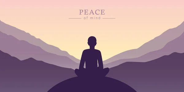 Paz de espírito silhueta conceito de meditação com fundo de montanha — Vetor de Stock