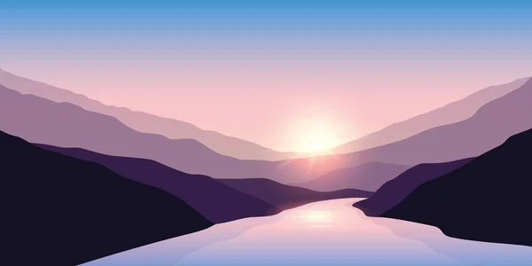 Großer Fluss Natur Landschaft Outdoor-Abenteuer bei Sonnenaufgang — Stockvektor