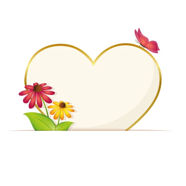 Cartão de saudação coração de papel com flores e borboleta —  Vetores de Stock