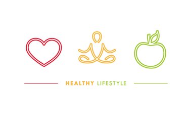 Sağlıklı yaşam ikonları kalp yogası ve elma